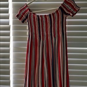 fitting red and blue dress